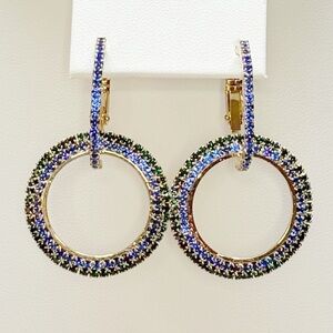 NWT Blue, Green & Gold 2-in-1 Rhinestone Hoop Earrings